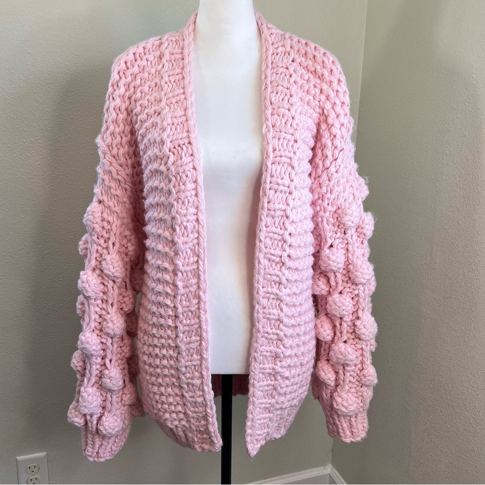 ChicWish Size S/M Light Pink Cuteness on Sleeves Chunky Cardigan Knit Sweater